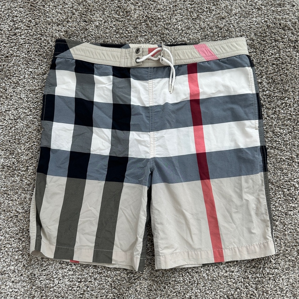 Burberry Brit Exploded Nova Check Plaid Cotton Blend Swim Trunks